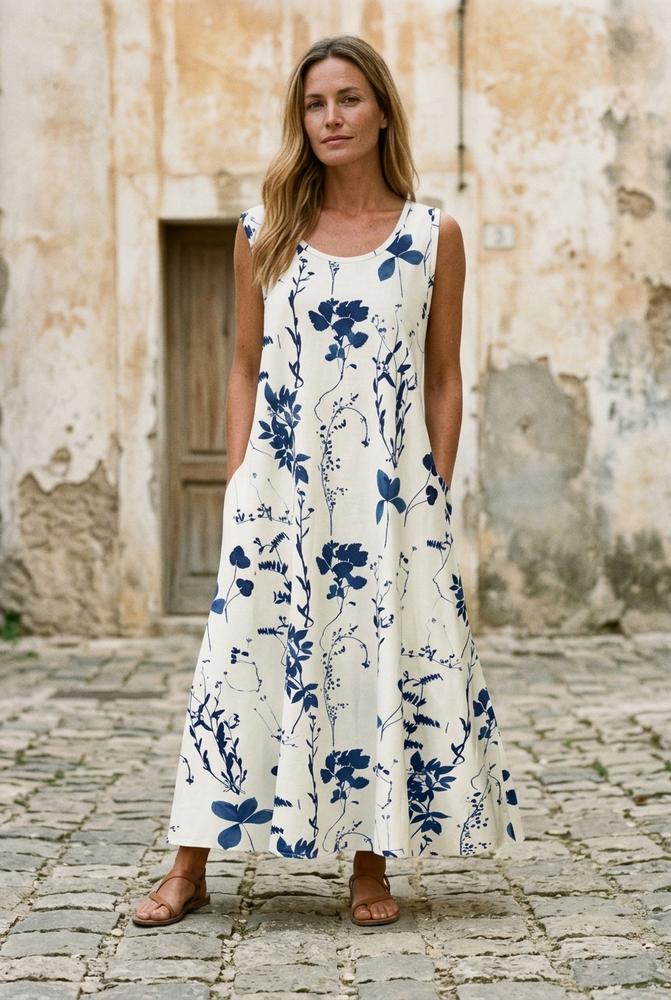 Her Curve Wardrobe - Zetal | Sleeveless Floral Dress in Blue