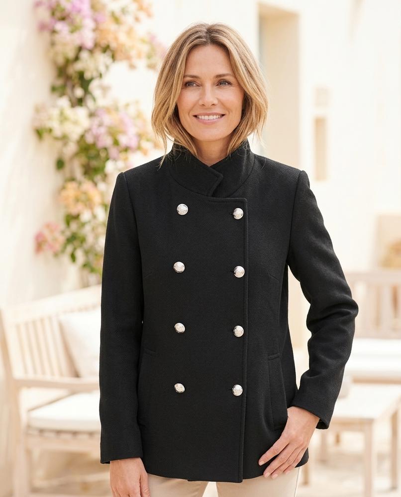 Her Curve Wardrobe - Zamor | Double-Breasted Wool-Look Coat in Black