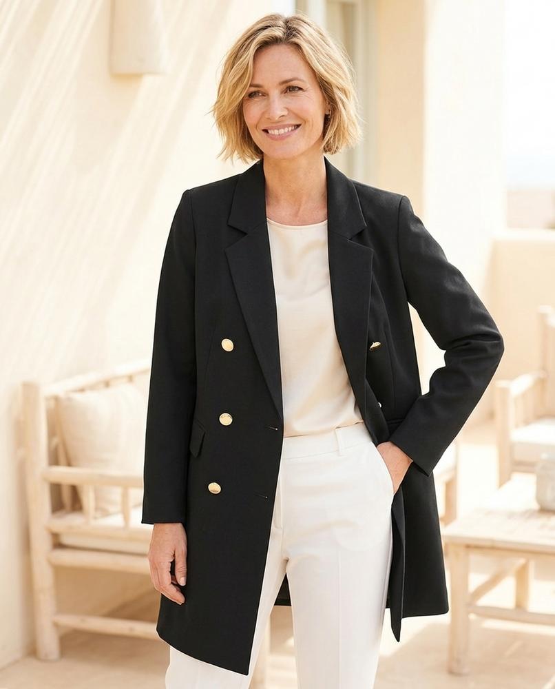 Her Curve Wardrobe - Mamin | Double-Breasted Tailored Coat in Beige