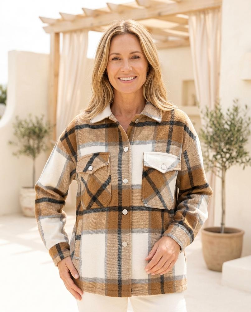 Her Curve Wardrobe - Yiwev | Long-Sleeve Checked Jacket in Green