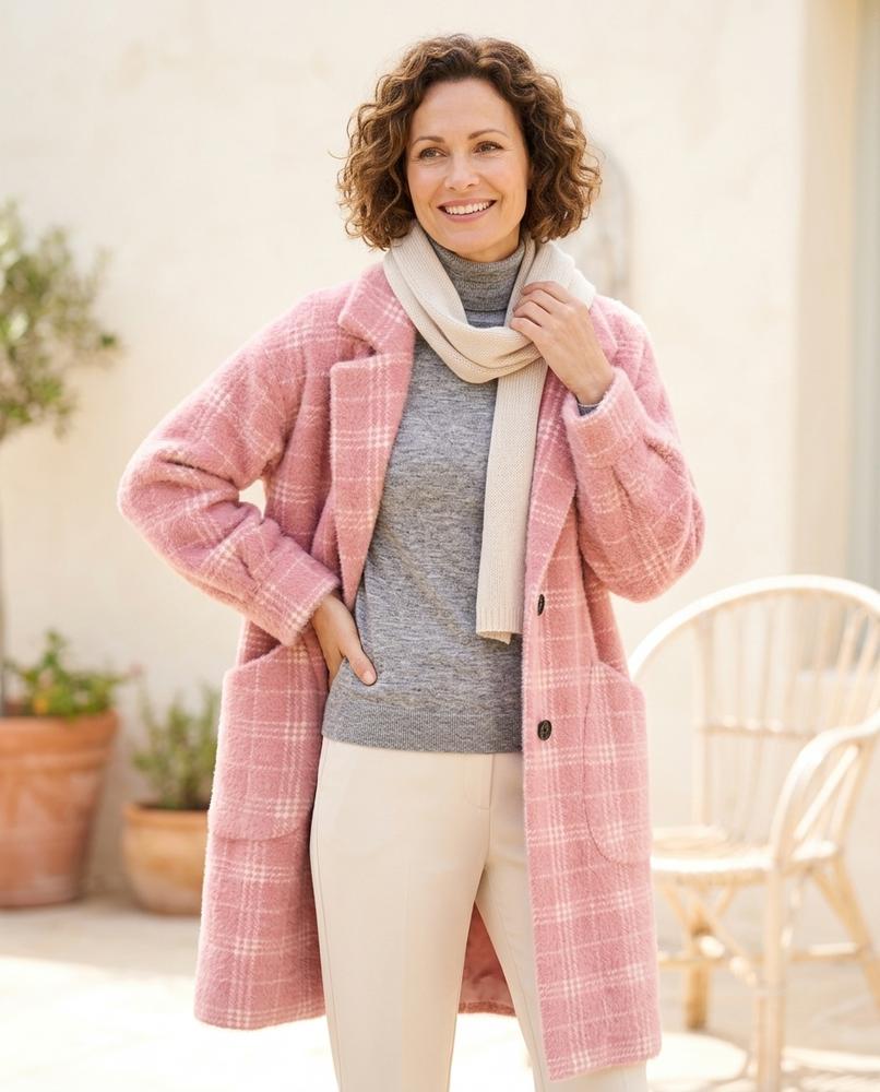Her Curve Wardrobe - Rekim | Checked Wide-Cut Coat in Blue