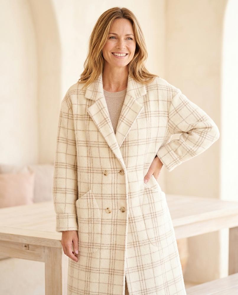 Her Curve Wardrobe - Rekim | Checked Wide-Cut Coat in Blue