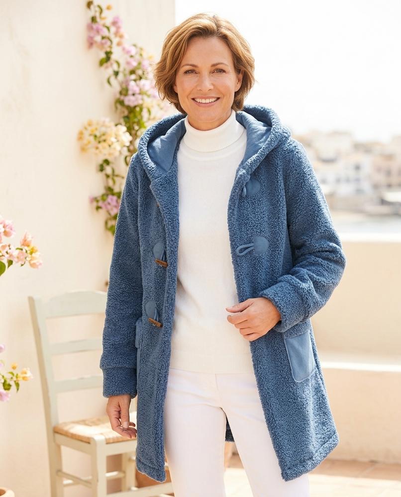 Her Curve Wardrobe - Muvom | Lined Hooded Coat in Blue